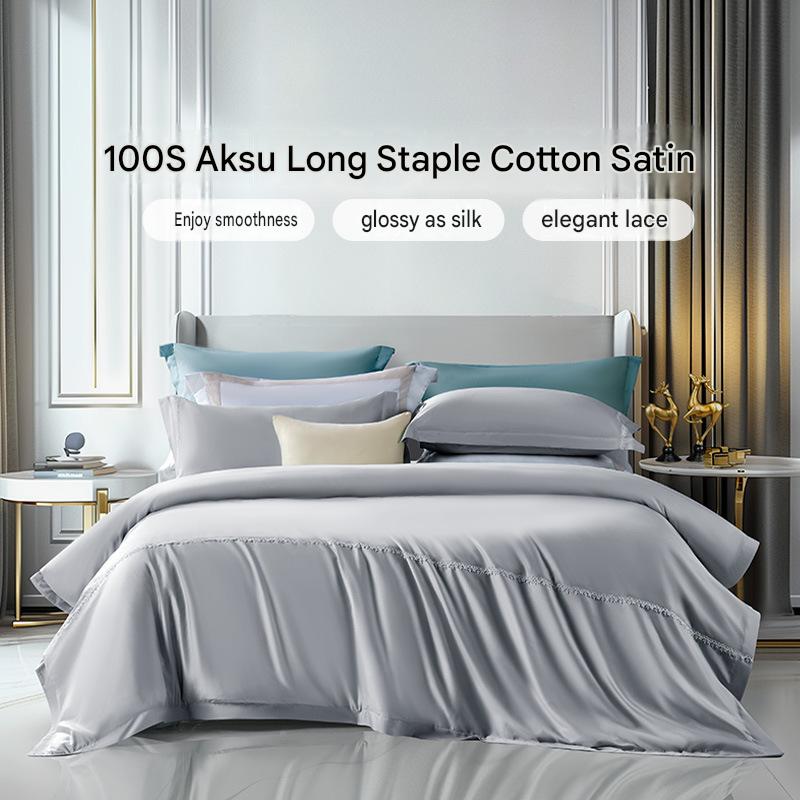 Fuanna 100s Long Staple Cotton Bedding Set | Luxury Satin Cotton Bed Sheet & Duvet Cover Set | FIRSTSING