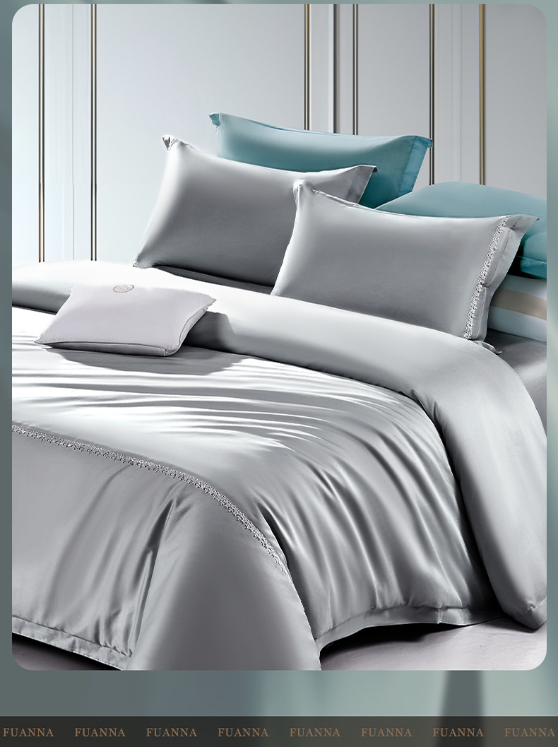 Fuanna 100s Long Staple Cotton Bedding Set | Luxury Satin Cotton Bed Sheet & Duvet Cover Set | FIRSTSING