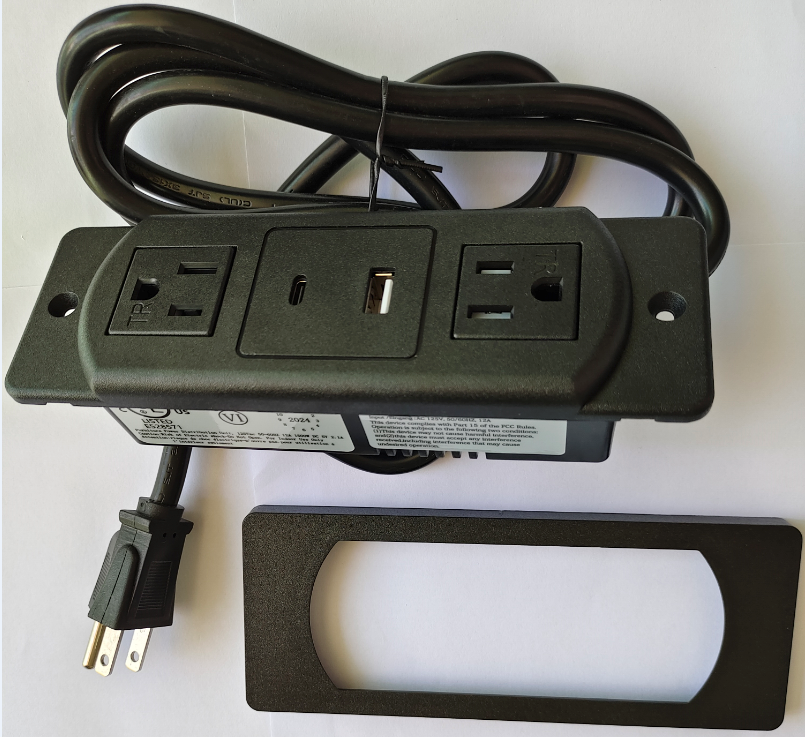 UL Listed Desk Power Grommet with Dual AC Outlets, USB-C and USB-A Charging Ports